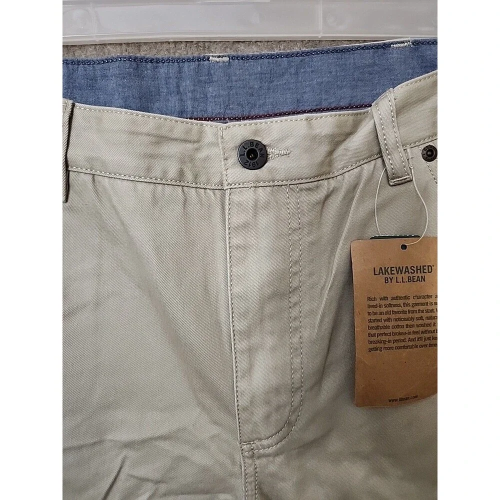 LL Bean Lakewashed Khaki Pants Men 36x30 Khaki Straight Leg NEW_4
